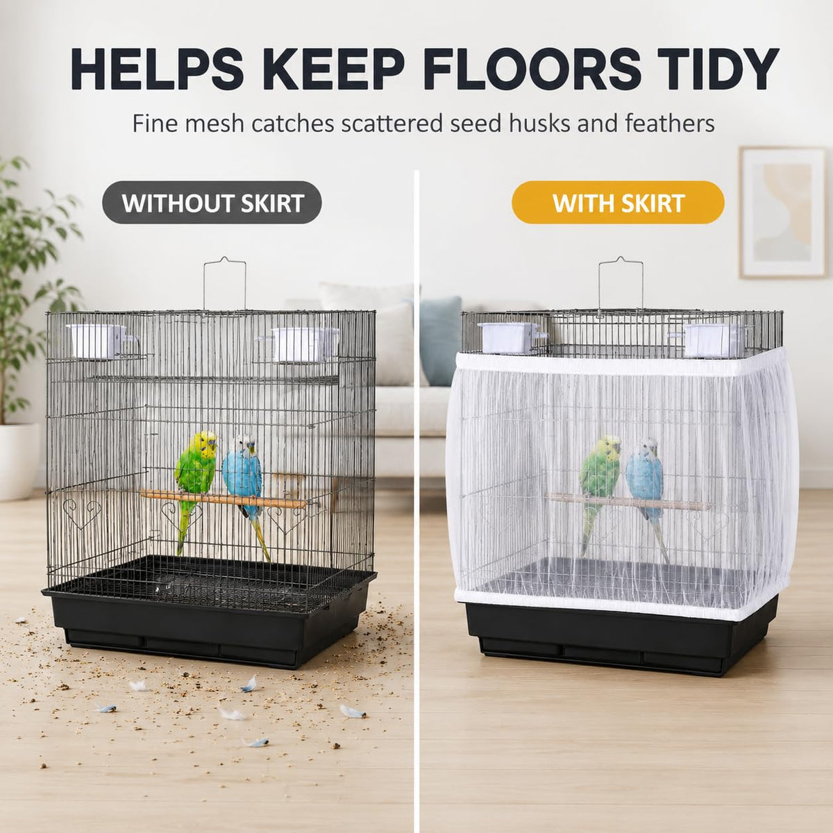RAINFLOW 2 Pack Bird Cage Seed Catcher - Adjustable Bird Cage Skirt