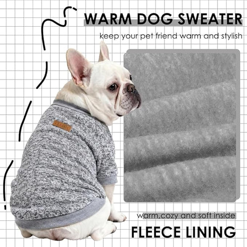 2 Pack Dog Sweaters for Small Dogs Girl Boy Winter Fleece Clothes Warm Soft Dog Sweatshirt Outfit for Dogs Cats Pet Apparel (Grey+Navy Blue, XL (Back: 17.7",Chest: 22.8", 18-22Ibs))