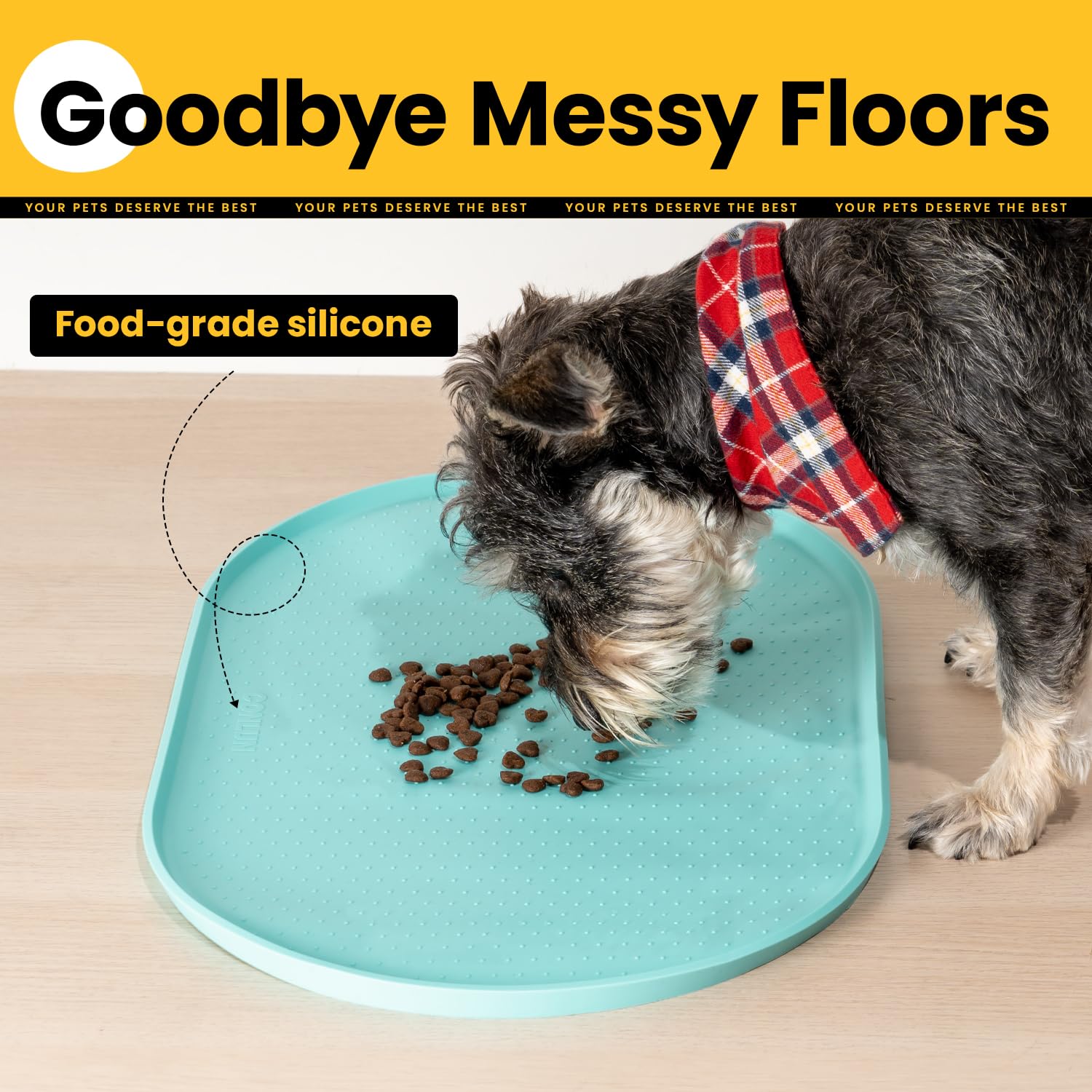 Conlun Dog Food Mat,Raised Edges Pet Food Mats for Spill Containment,BPA-Free Silicone Cat Dog Feeding Mat for Floor Waterproof,Rubber Pet Placemats for Food and Water Bowls 1/2 Inch