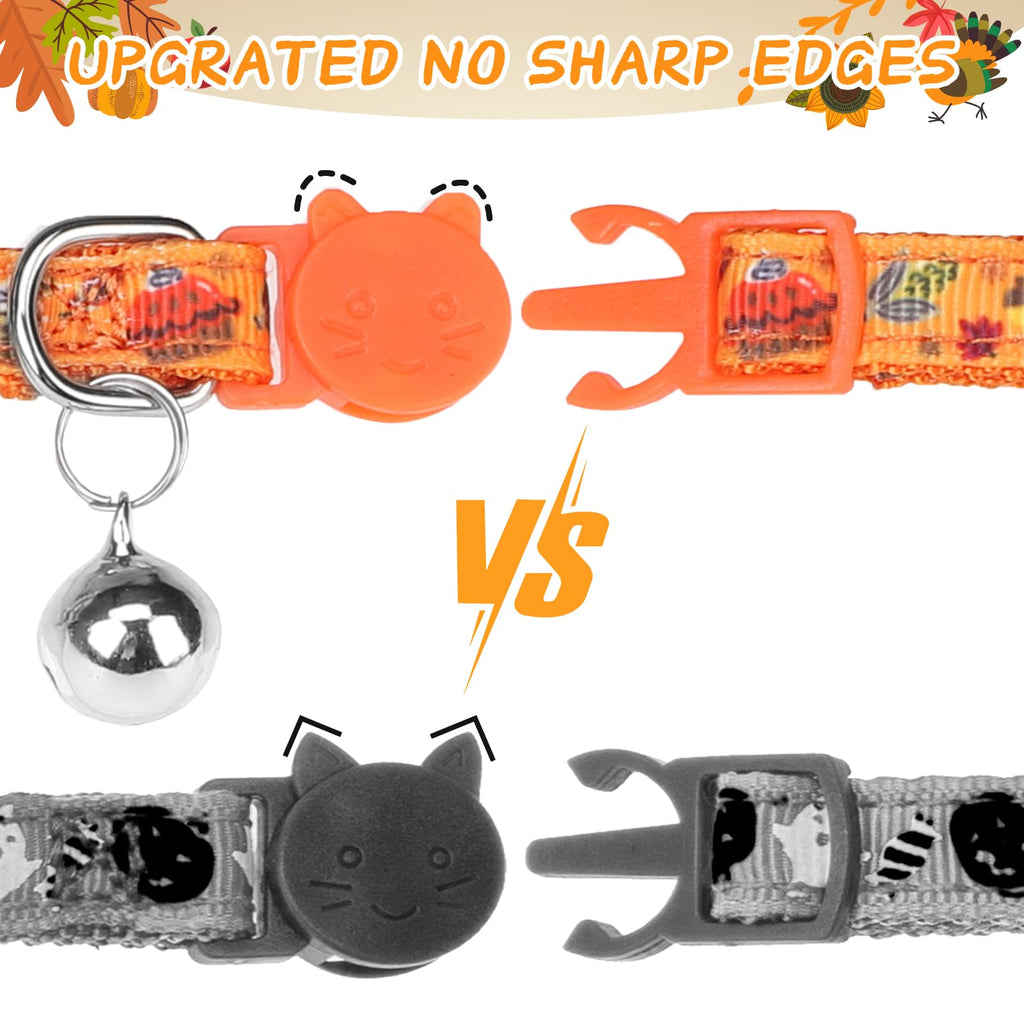 SCENEREAL Thanksgiving Cat Collar Breakaway, 3 Pack Kitten Collars with Bell, Bowtie and Safety Buckle - Adjustable Cute Holiday Cat Collars with Turkey and Pumpkin Pattern for Girl Boy