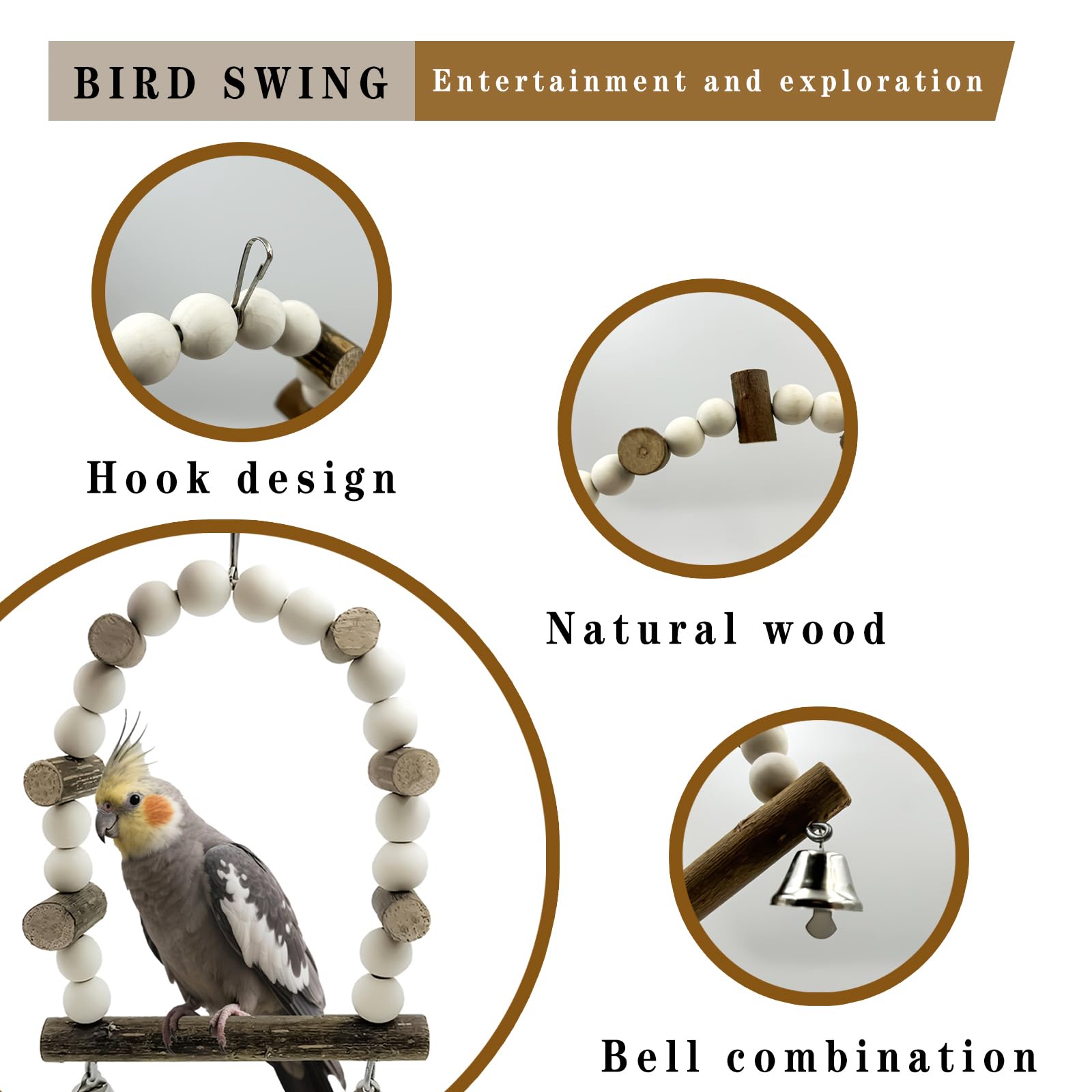 5Pcs Natural Wooden Bird Perch Set – Parrot Perch Toys, Bird Cage Perches, Cage Accessories for Budgies, Cockatiels, Lovebirds, Finches, and Other Small to Medium Birds