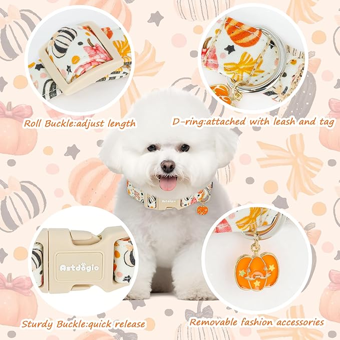 Astdogio Halloween Dog Collars, Fall Dog Collar for Dogs, Fun Multi-Color Pumpkin Dog Collars for Large Dogs, Adjustable Cotton Large Dog Collar Puppy Collar for Halloween & Thanksgiving