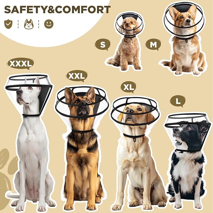 Dog Cone Collar for After Surgery,Transparent Dog Cones Alternative for Small Large Medium Size Dogs,Adjustable Depth Pet Recovery Collars,Elizabethan Collar for Dogs Stop Licking Wound(M)