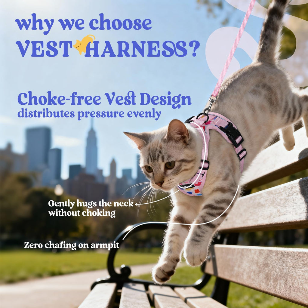 rabbitgoo Cat Harness and Leash Set, Escape Proof Vest, Purrty Pink