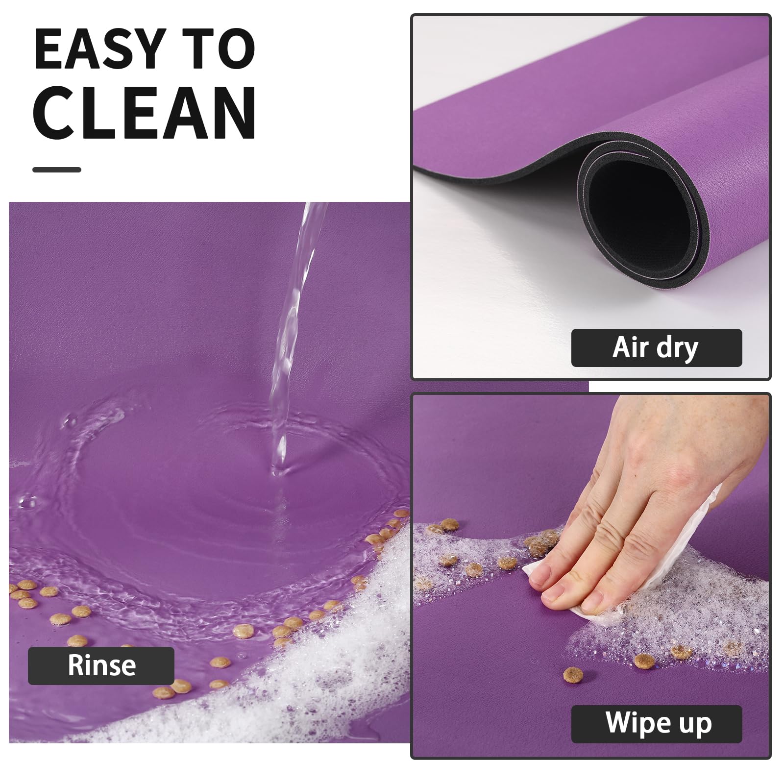 HotLive Dog Food Mat - Absorbent Cat Mat for Food and Water, No Stains Pet Feeding Bowl Mat, Easy to Clean Pet Placemats, Quick Dry Dog Water Dispenser Mat for Messy Drinkers | Paw Purple 18"x34"