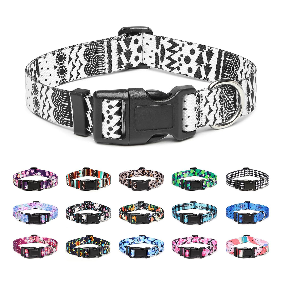 Mercano Adjustable Dog Collar - Special Design Patterns, Soft Nylon Comfortable Durable Pet Collar for Small Medium Large Dogs (L, Watermelon)