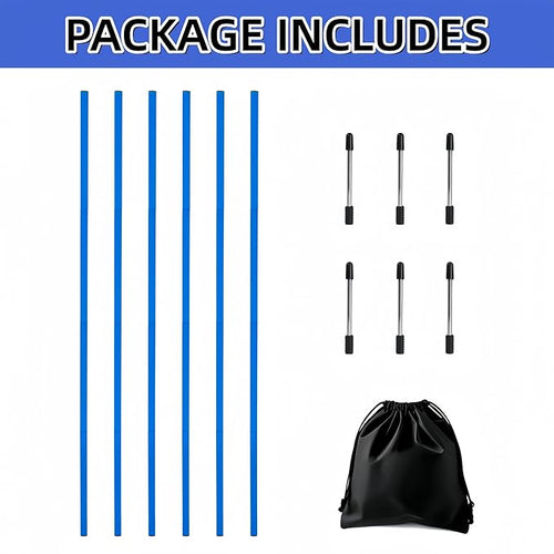 6 Pcs Soccer Agility Poles for Training, 5 FT Adjustable Speed and Agility Training Equipment for Football/Basketball/Horse/Dog Practice, Soccer Sticks with Steel Ground Nails Outdoors (Blue)