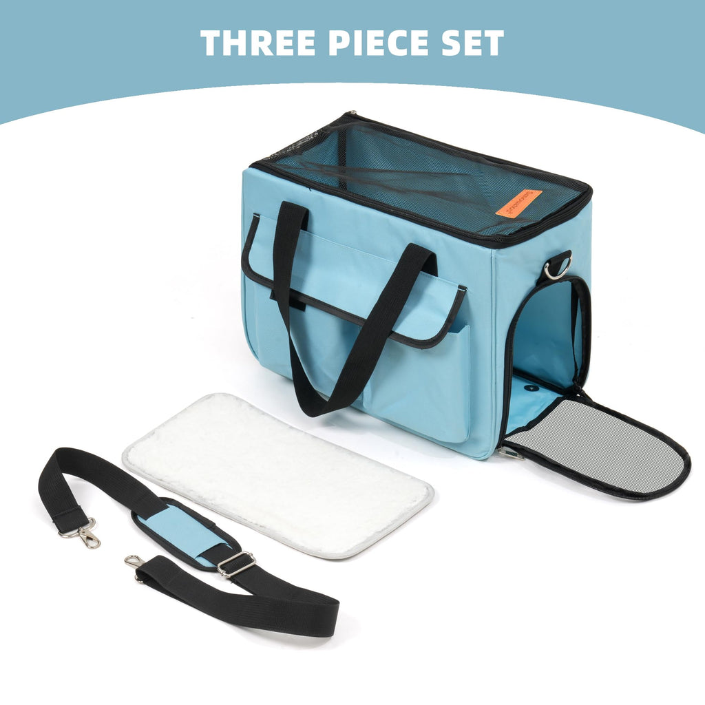 Cat & Dog Carrier for Pets Up to 15 Lbs, Airline Approved Soft-Sided Collapsible Pet Carrier for Cats & Dogs, Cat Carrier with Breathable Mesh, Padded Interior – Ideal for Car Rides, Daily Use(Blue)