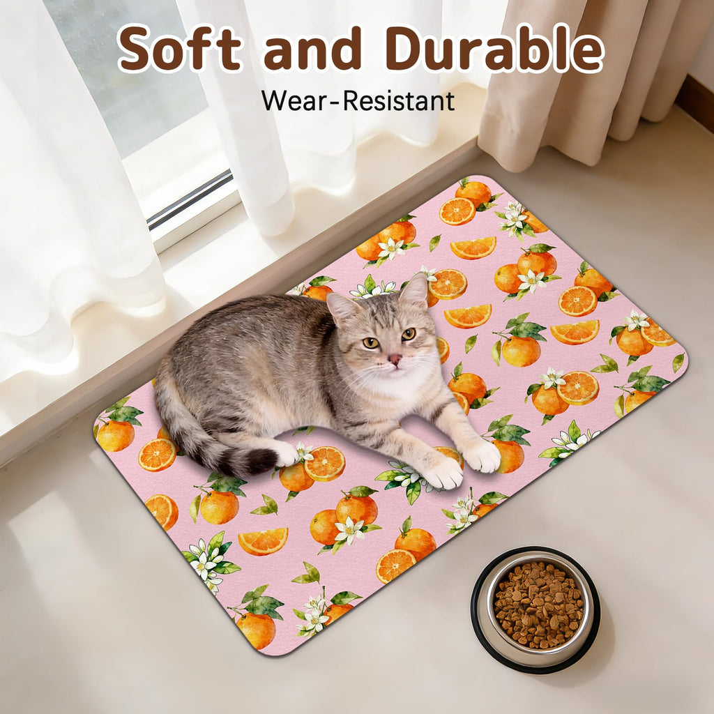 Dog Food Mat for Bowls, Absorbent Quick Dry Dog Cat Mats for Food and Water, Non-Slip Backing Pet Mat Pet Supplies - Orange Pattern