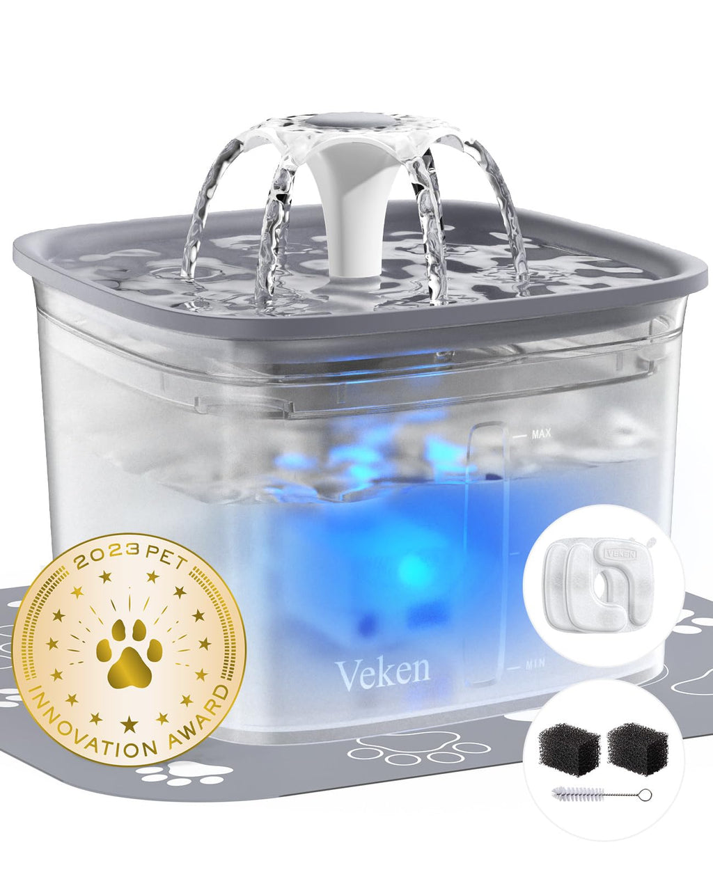 Veken Innovation Award Winner 95oz/2.8L Cat Water Fountain, C1 Classic