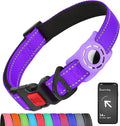 Erbine AirTag Dog Collar with AirTag Holder Compatible for Air Tag, Reflective Soft Padded, Safety Locking Buckle, Adjustable Nylon for Small Medium Large Dogs (Purple,S)