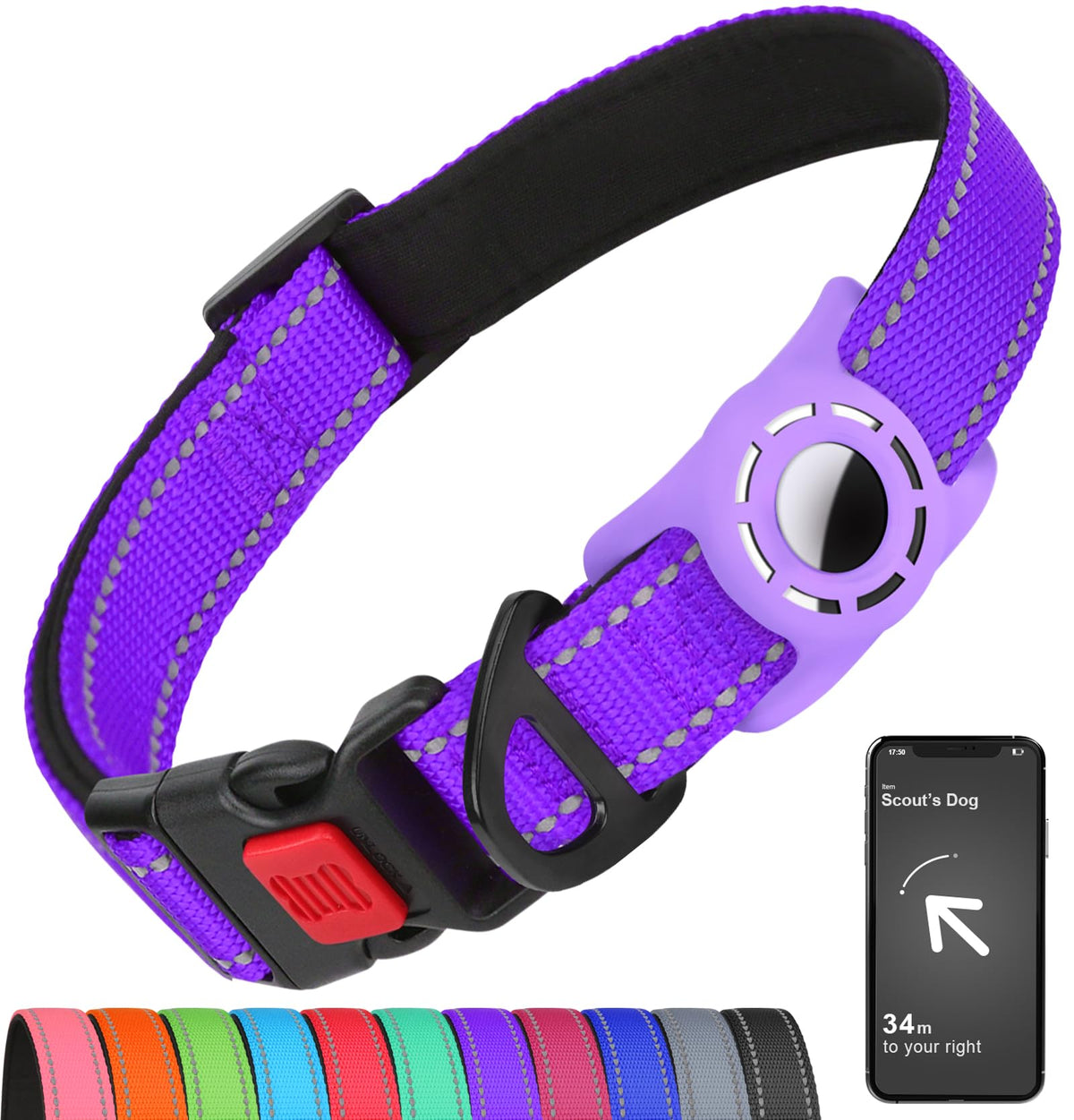 Erbine Reflective Dog Collar for Large Dogs with Silicone Tag Holder