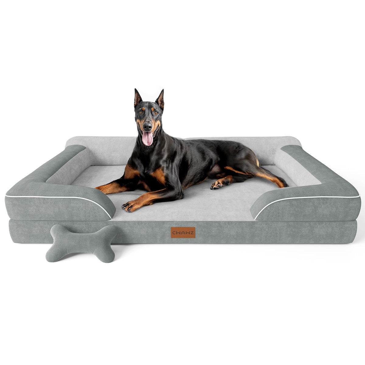 CWAWZ Extra Large Dog Bed, Orthopedic Dog Beds with Cooling Gel Memory Foam, Waterproof XL Pet Bed with Removable Washable Cover, 42" Pet Sofa Couch Dutch Velvet with Bone Toy, Brown