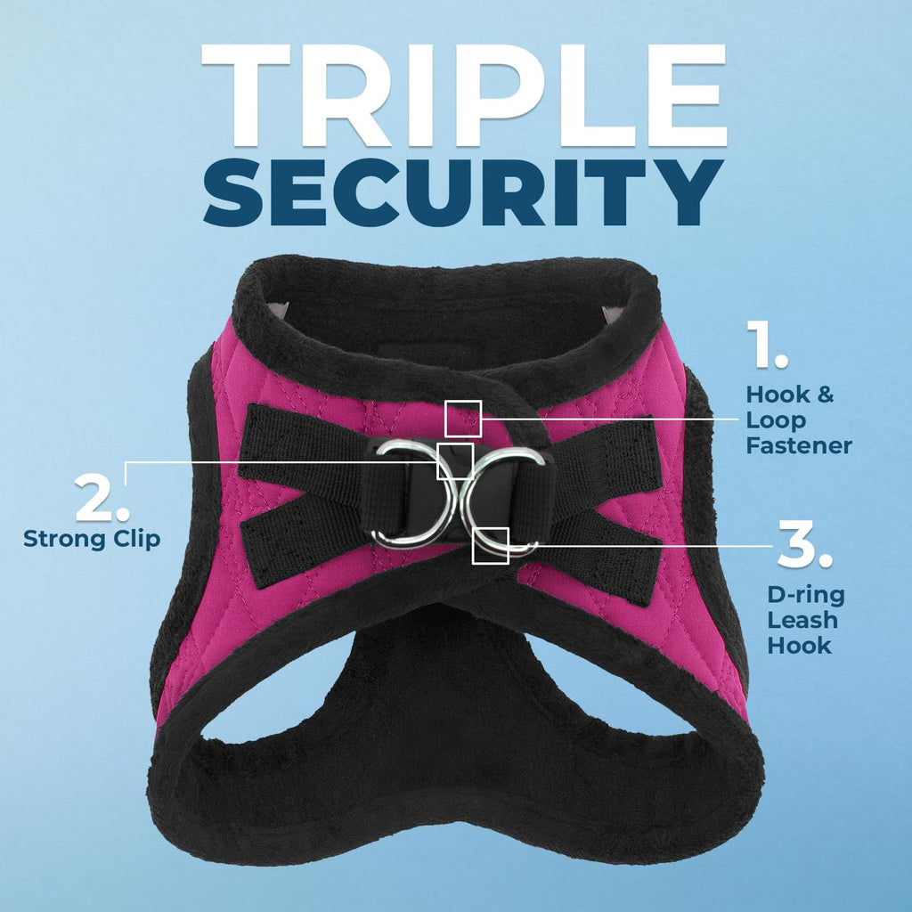 Best Pet Supplies - All Weather Plush, Reflective, No Pull Harness for Small, Medium Dogs, Cats - Secure with Hook & Loop Fastener, Buckle, Double D-Rings - Red Rose Plush, XL