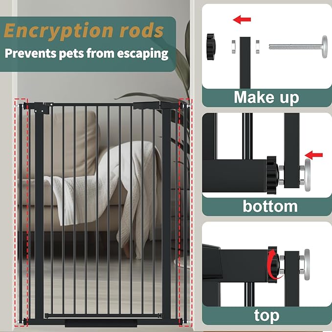 40.55" Tall, 53.74-61.61 Inch Wide, 1.37" Ultra Narrow Spacing Dog Pet Baby Gate Indoor for Doorway Hallway, Pressure Mounted 54 55 56 57 58 59 60 61 Inches Wide Black