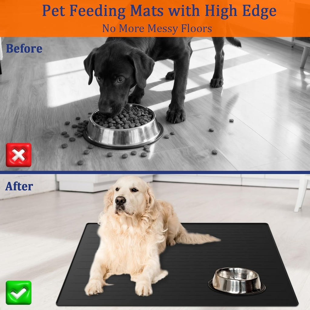 XXXXL Largest Pet Food Mat, 51.2"x25.6"(130cmx65cm) Silicone Dog Mats for Food and Water, Nonslip Pet Feeding Mats for Floors,Dog Cat Bowl Mat with Raised Edges, Dark Gray