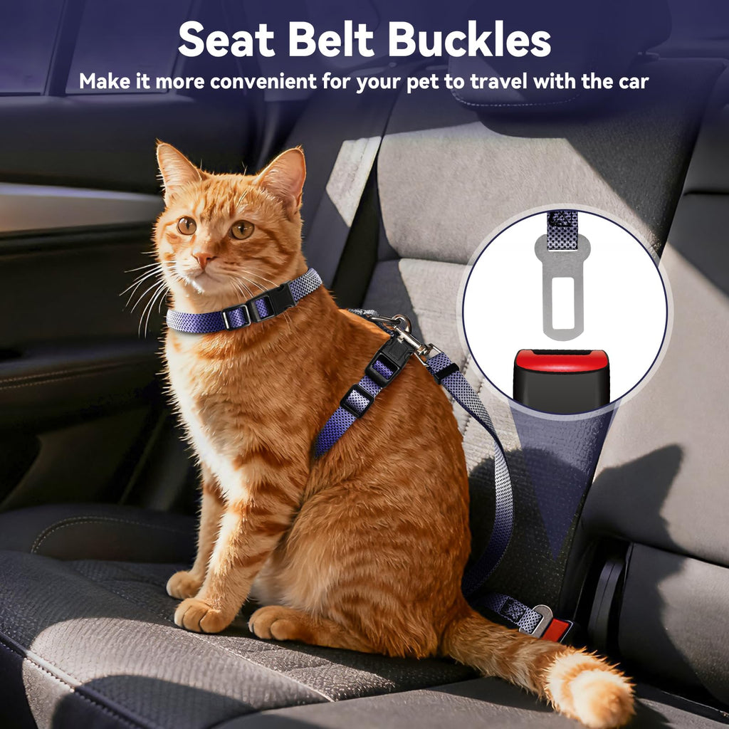 Cat Harness and Leash Set, 3-in-1 Escape Proof Adjustable, Comfortable Soft Lightweight, Safe, Easy to Wear, Walking Travel Kitten Harness for Small Medium Large Cats (Purple)