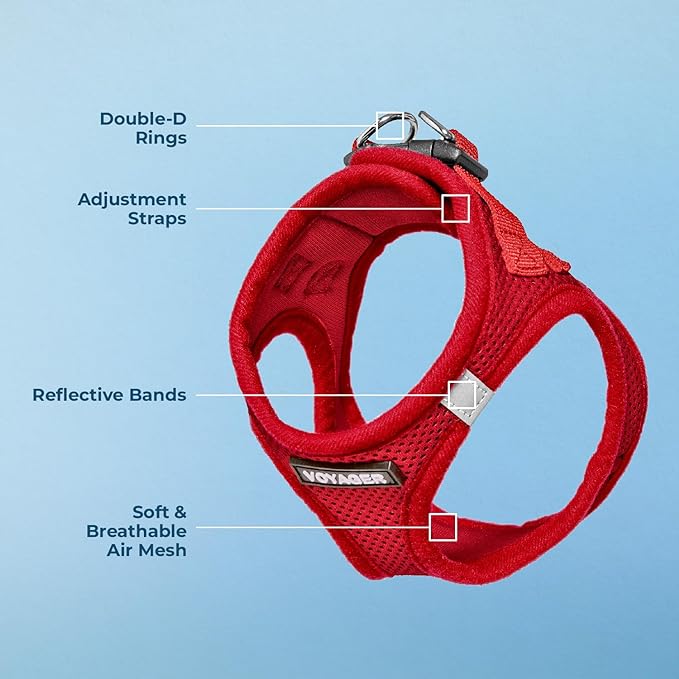 Best Pet Supplies Voyager Step-in Air Harness - All Weather Mesh, Reflective, No Pull Harness for Dogs, Cats - Secure with Hook & Loop Fastener, Buckle, Double D-Rings - Red, L