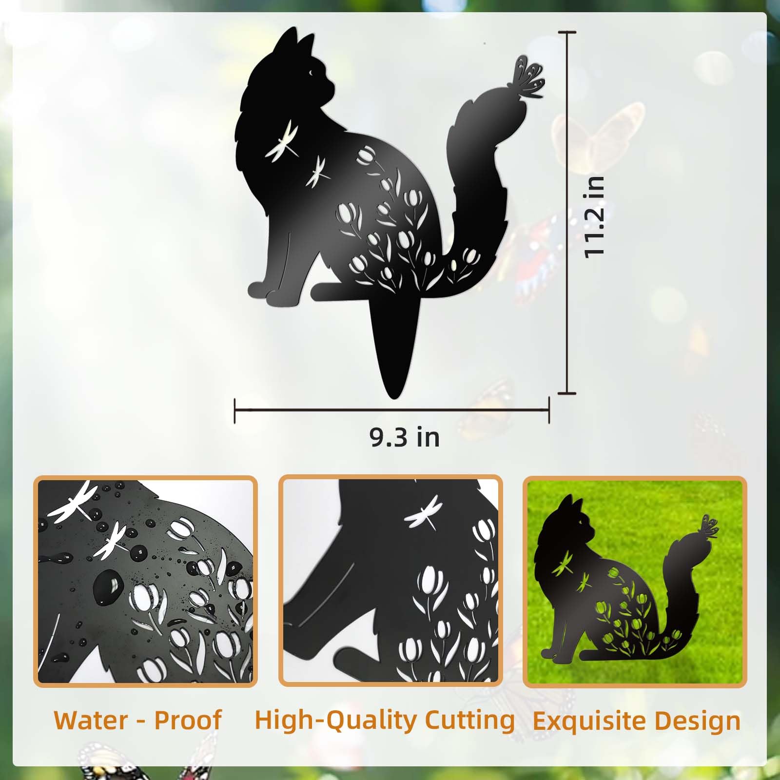 Bnesi Outdoor Cat Decorations, Floral Cat Memorial Grave Marker Yard Stake
