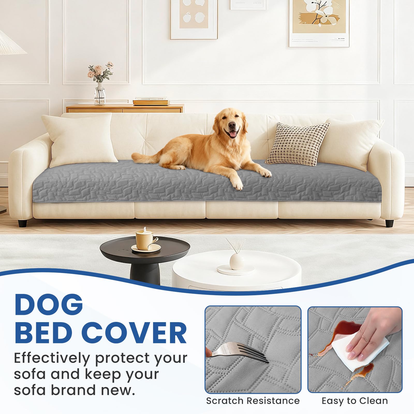 CYCMACO Waterproof Dog Bed Cover, Non-Slip Dog Blanket for Couch, Couch Covers for Dogs Washable, Pet Blanket for Furniture, Pet Bed Mat for Sofa, Car, Pet Supplies (52x82 Inch, Light Grey)