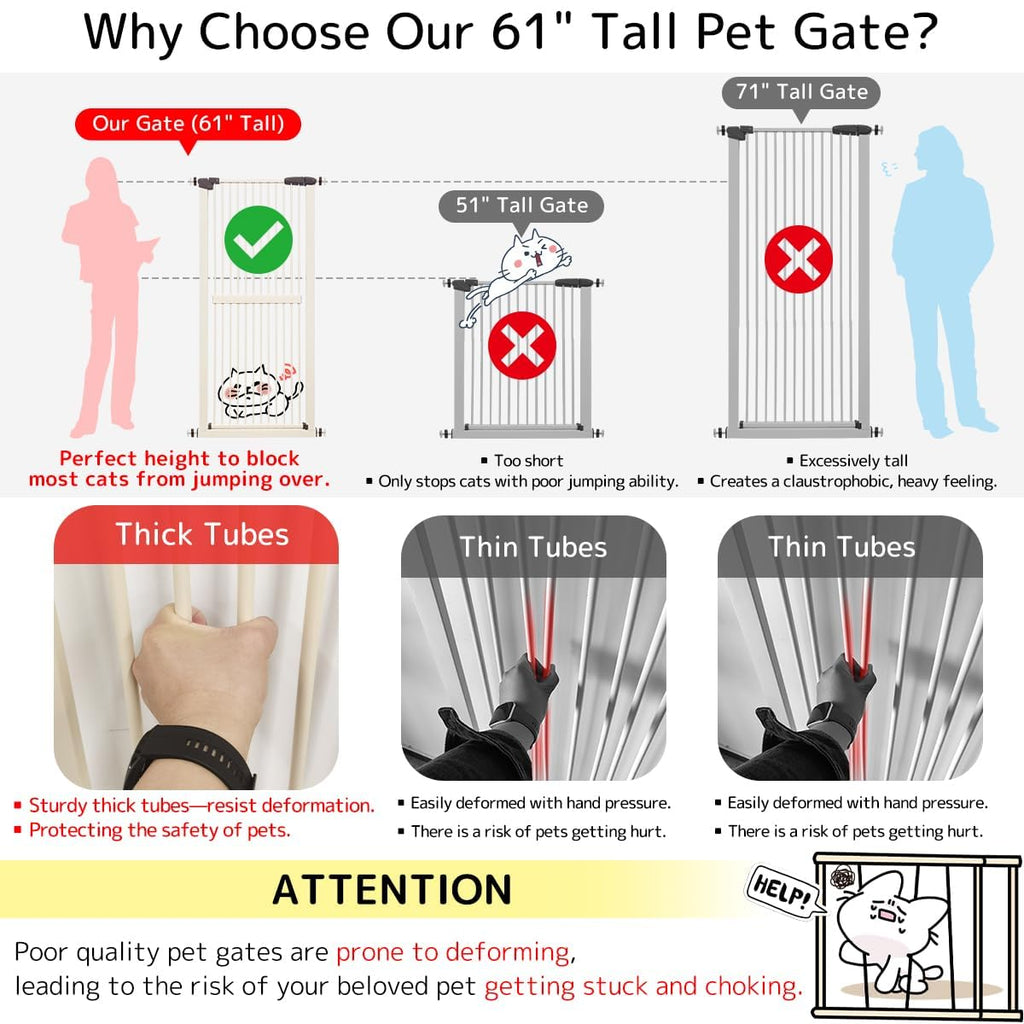 Lumizone 61.02" Extra Tall Pet Gate for Cat Dog 30.12"-59.24" Wide Cream