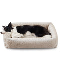 JOEJOY Dog Bed Medium Size Dog, Removable Washable Cover Orthopedic Soft Pet Bed, Anti-Slip Fluffy Plush Faux Rabbit Fur Puppy Bed, 30"x24"x8", Leopard Print, Beige