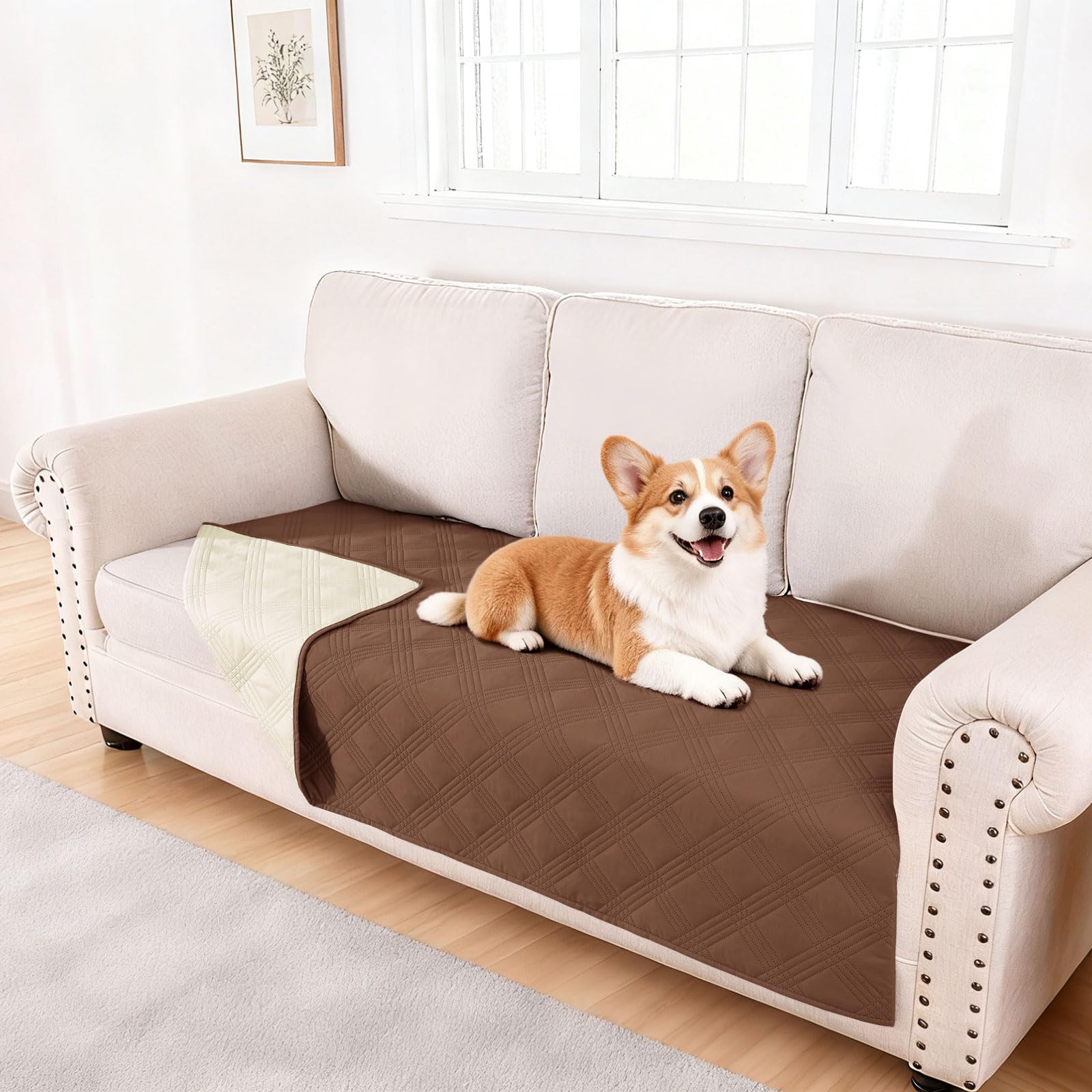 hyha Waterproof Reversible Dog Blanket, Soft Couch Cover for Dogs Washable