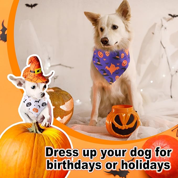 Sanwuta 120 Pcs Bandanas for Dogs Bulk Summer Triangle Dog Bandana Washable Pet Scarves Adjustable Bibs for Small and Medium Pets, 30 Styles (Halloween)