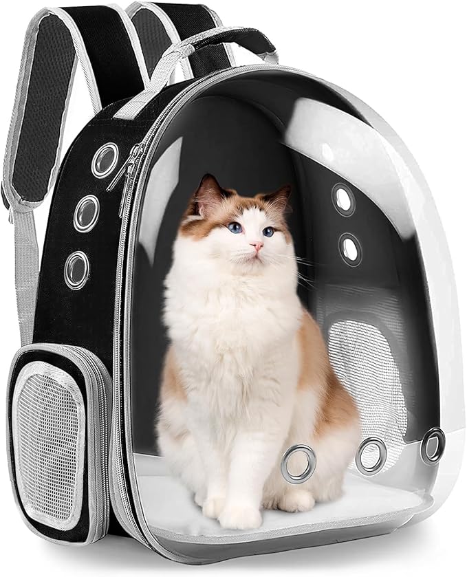 XZKING Cat Backpack Carrier Bubble Bag, Transparent Space Capsule Pet Carrier Dog Hiking Backpack, Small Dog Backpack Carrier for Cats Puppies Airline Approved Travel Carrier Outdoor Use Black