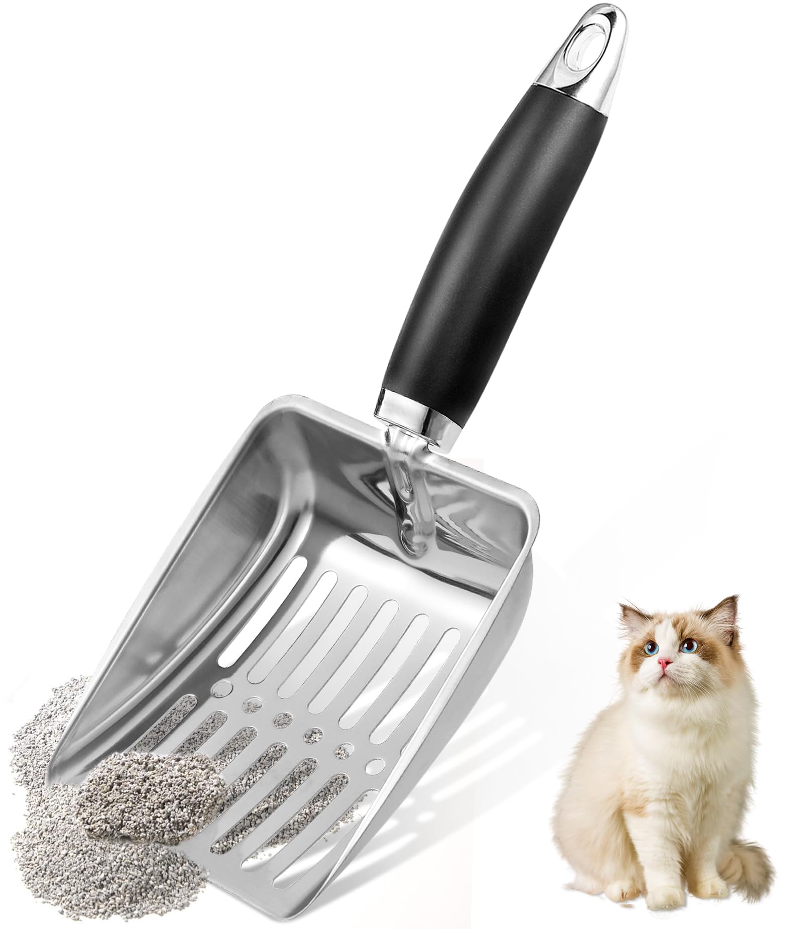 NewGF Stainless Steel Cat Litter Scoop,Metal Cat Litter Scoop,Kitty Metal Scooper,Sturdy Mesh Scooper,Suitabla cat Scooper for Cat Litter Box(Sliver)