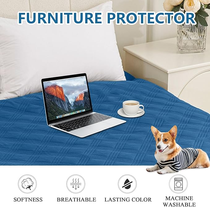 hyha Waterproof Dog Blanket, Reversible Pet Bed Blanket, Soft Sofa Couch Cover for Dogs Washable, Waterproof Pet Couch Covers for Sofa Puppy Cats Furniture Protector(68"x82", Navy Blue/Blue)