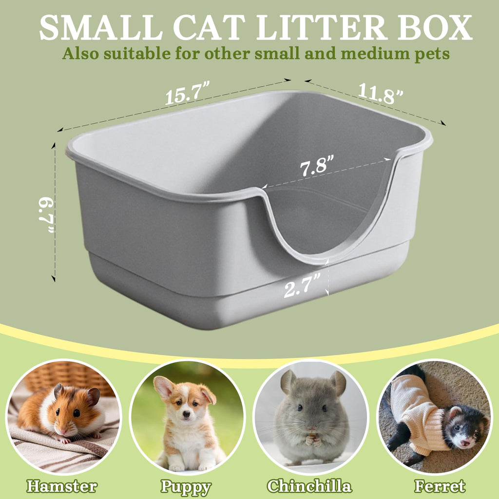 Tehoao Low Entry Small Litter Box for Kittens, Kitty Plastic Litter Boxes, Open Top, Anti-Splash High Sided Litter Tray Pan for Medium Pets, Puppy, Easy to Clean, 15.7" L*11.8" W*6.7" H (Grey)