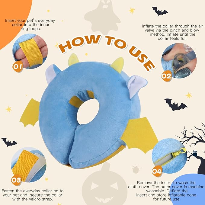 IEUUMLER Inflatable Recovery Dog Collar, Protective Donut Cone, Adjustable Soft Collar for Dog and Cat After Surgery Prevent from Biting & Scratching EU002 - Vampire L+