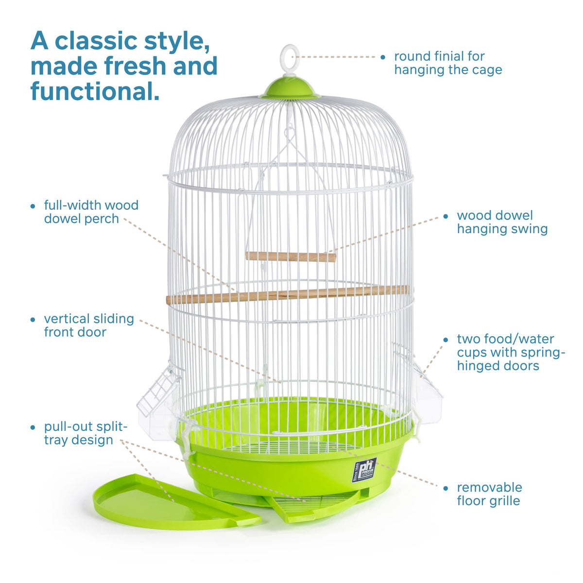 Prevue Hendryx SP31999G Classic Round Bird Cage, Green,1/2"