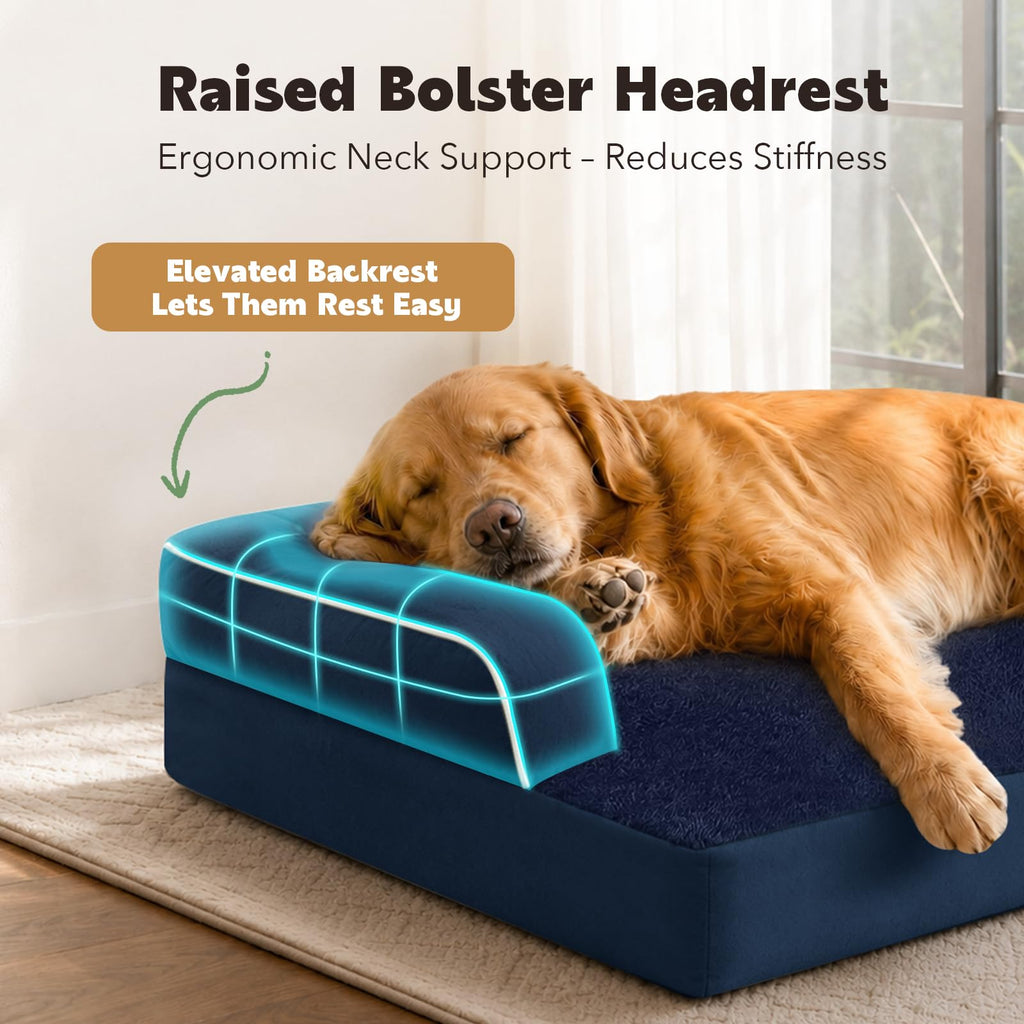 MEKIY Orthopedic Washable Dog Bed with Bolster for Medium to Large Dogs