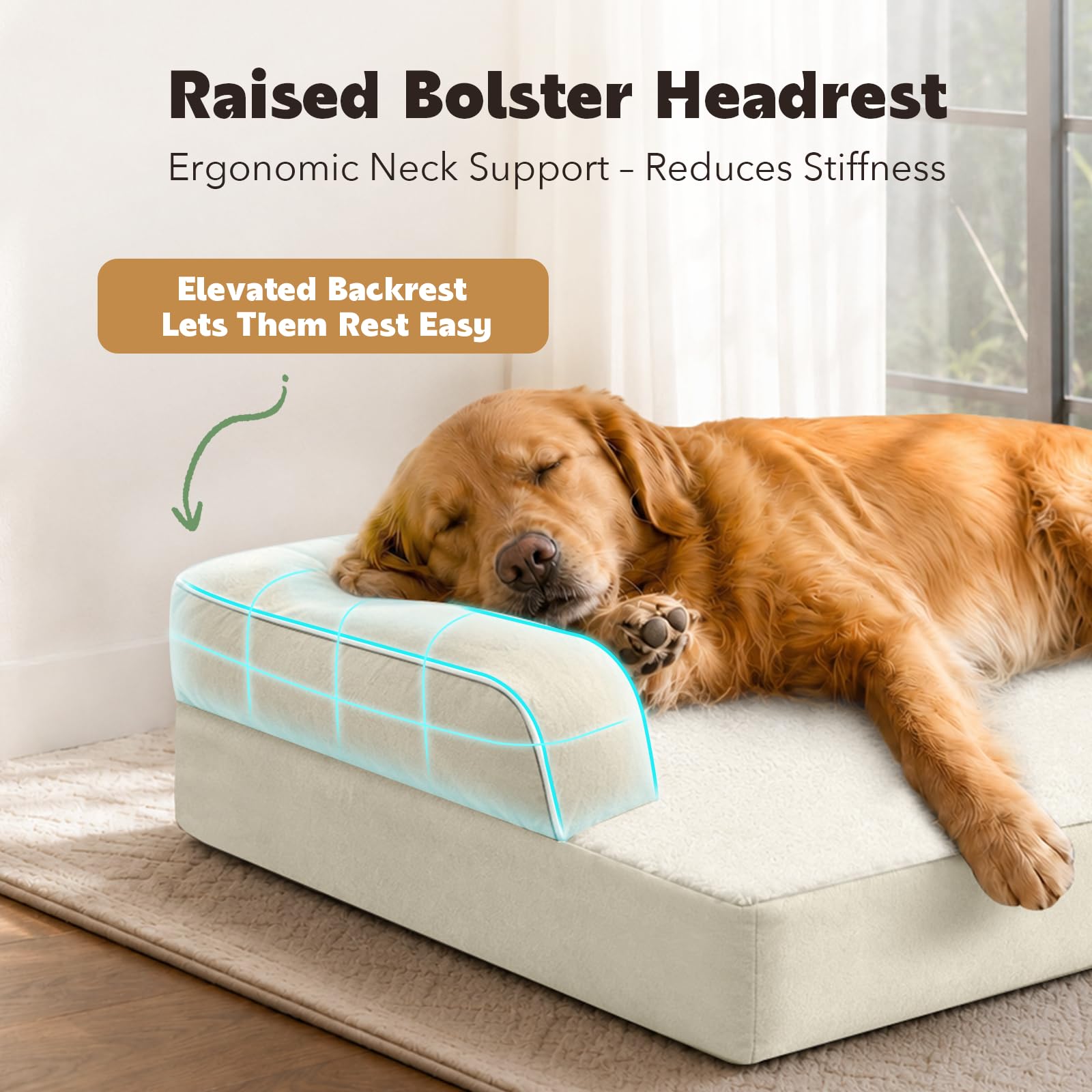 MEKIY Orthopedic Waterproof Jumbo Dog Bed with Bolster for Extra Large Dogs