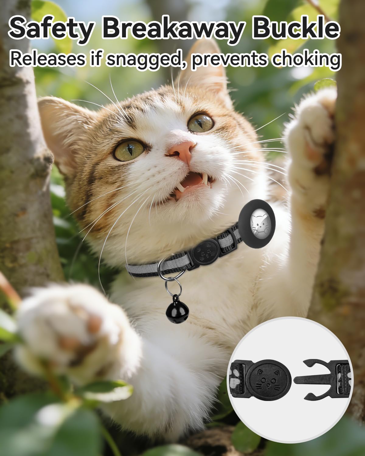 Joytale 2 Pack Reflective Airtag Cat Collars with Breakaway Buckle, Black