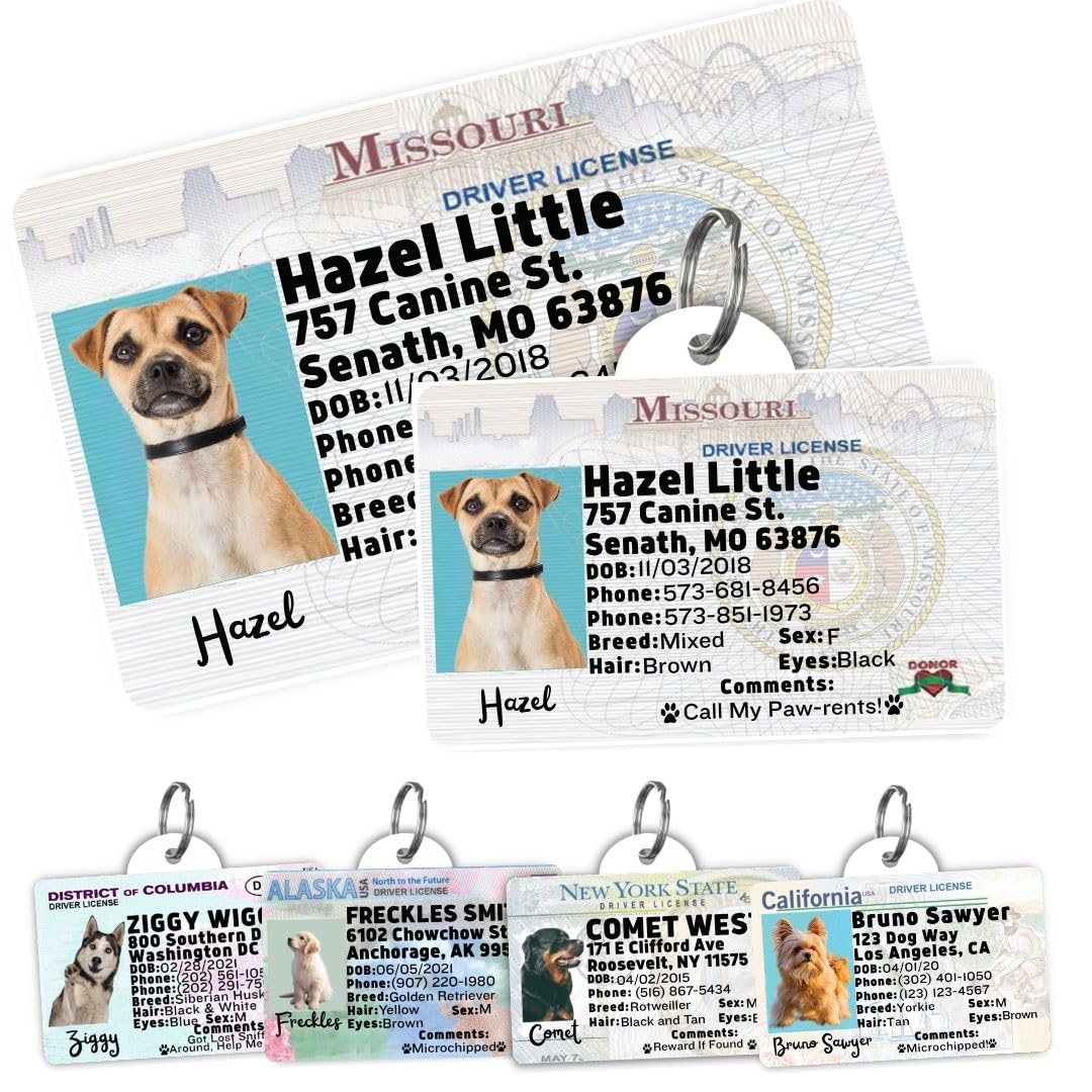 Dog Tags Personalized, Dog ID License Tag for Pets (Arizona, Wallet Card)