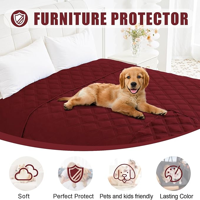 Smiry Waterproof Dog Bed Cover Blanket 68x82, Soft Reversible Pet Blanket, Washable Leakproof Cats Dogs Couch Cover for Sofa, Couch, Furniture, Wine Red/Wine Red