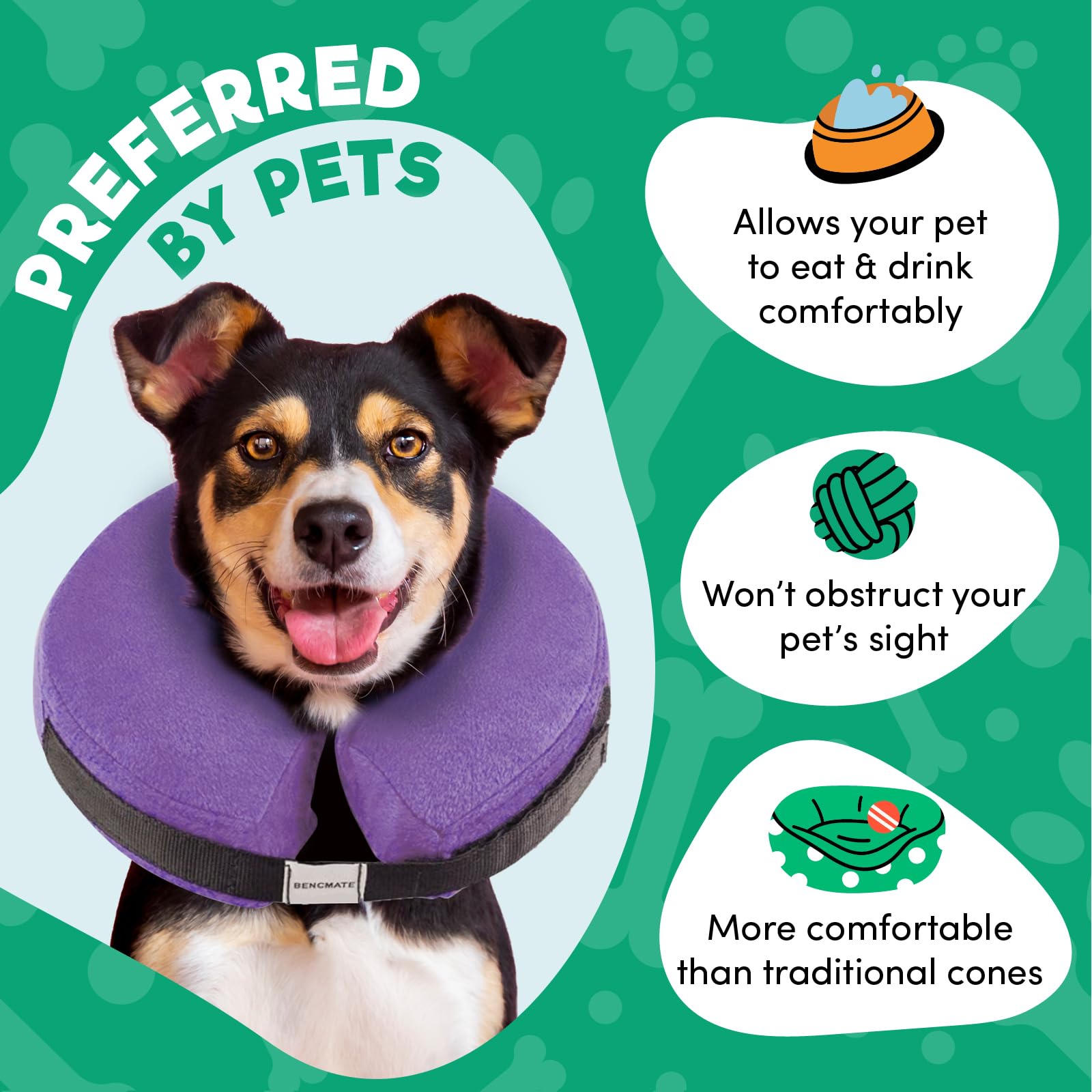 BENCMATE Inflatable Dog Cone Collar Alternative After Surgery Large