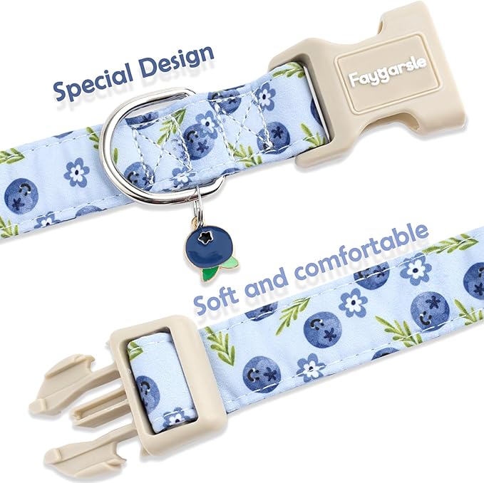 Faygarsle Blueberry Pattern Dog Collar for for Summer Small Medium Large Dogs Light Blue, M