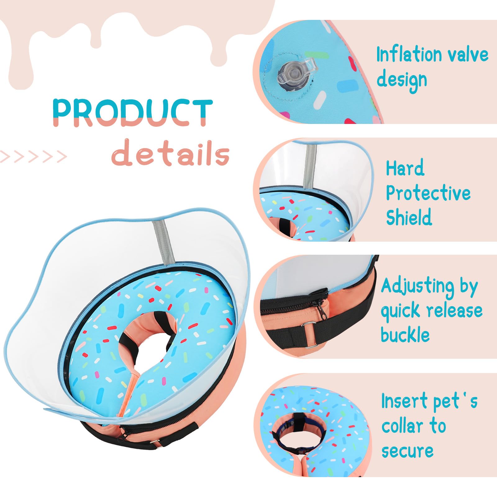 Supet Raised Inflatable Dog Cone Collar to Stop Licking, Soft Dog Cone Alternative After Surgery, Doggie Neck Donut Collar for Small Medium Large Dogs