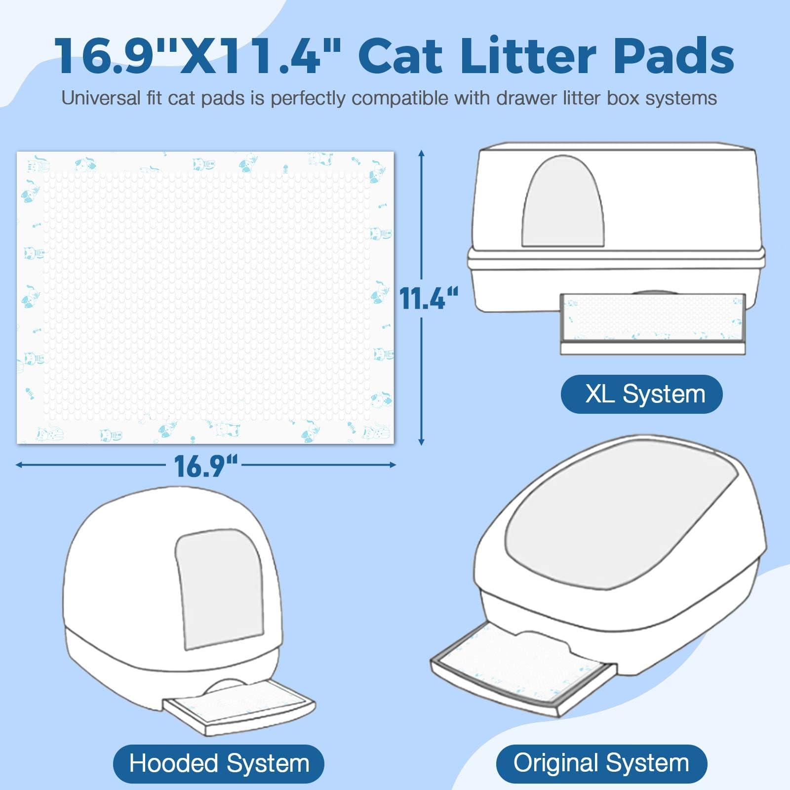 Cat Pads 50 ct Super Absorbent Pet Pee Pads Compatible with Tidy Cats Breeze Litter System 16.9x11.4 Inch Litter Pad for Litter Box