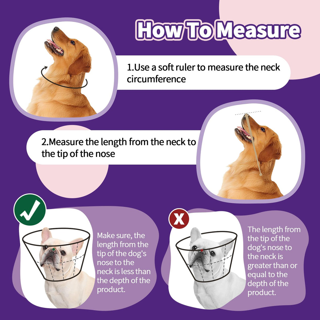 Allroaring Adjustable Dog Cone for Spay, Comfy Recovery Collar Purple L