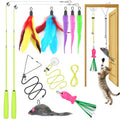 ChicWow Interactive Retractable Cat Wand & Hanging Toys for Cats - 2 Wands, 2 Hanging, 7 Teaser Cat Toys for Indoor Adult Cats Kitten, Includes Feather, Mouse, Fish, Worm, 1 Spare Elastic Rope