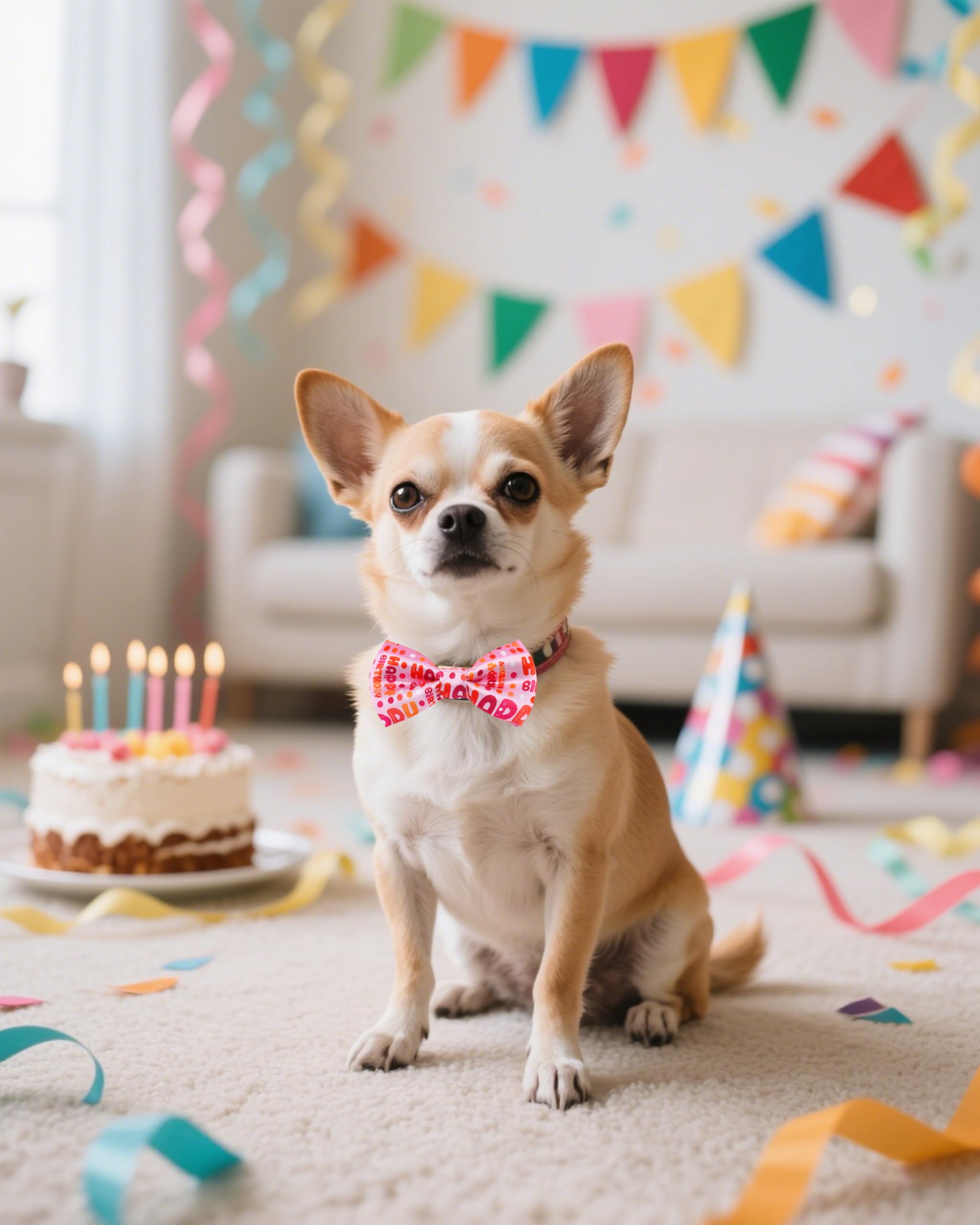 PET SHOW 5 Pack Happy Birthday Dog Bowties for Small Dogs Slide on Collar