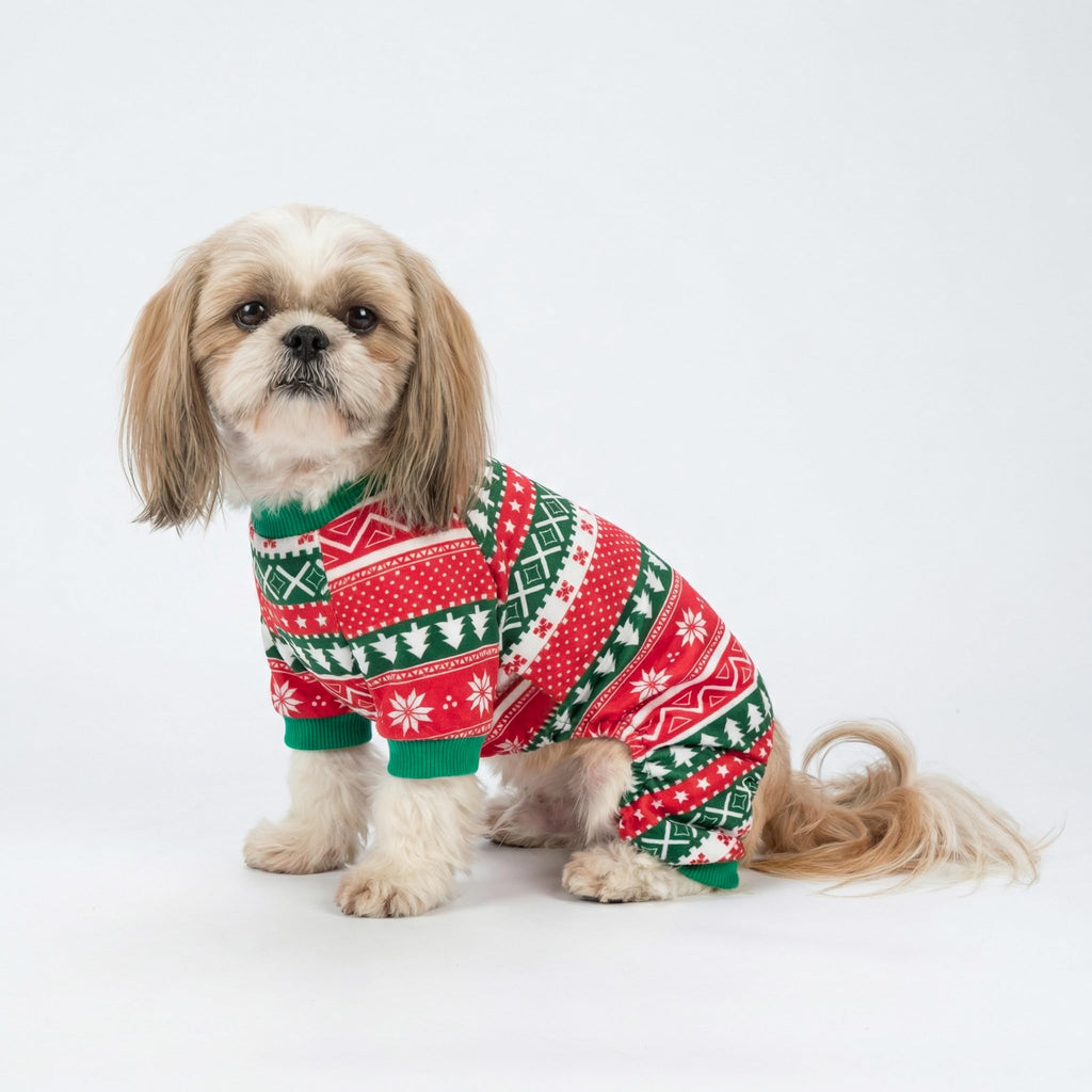 Fitwarm Dog Christmas Outfit, Dog Pajamas, Dog Winter Clothes for Small Dogs Boy Girl, Pet Ugly Sweater, Cat Costume, Red Green, Large