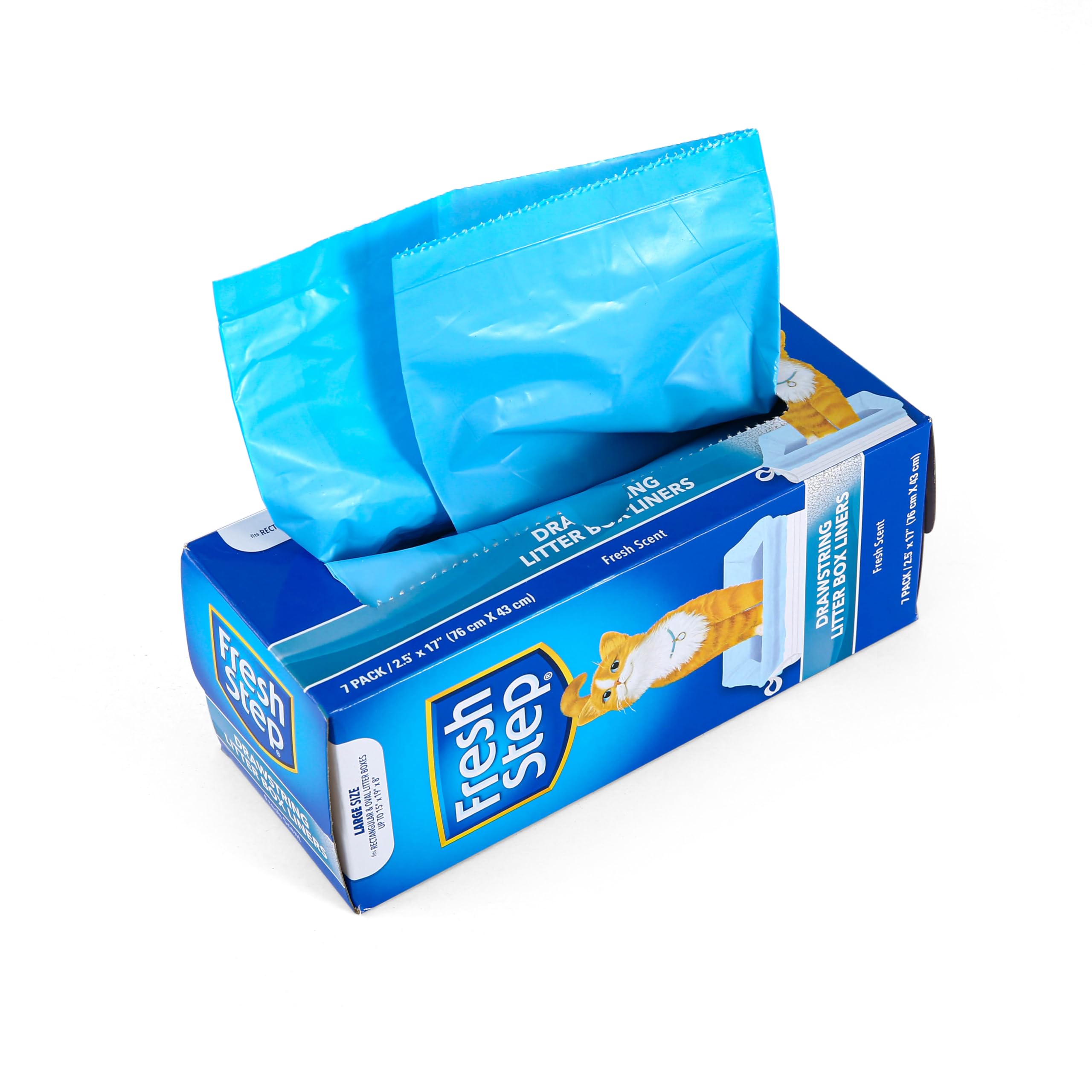 Fresh Step Drawstring Cat Litter Box Liners, Scented Heavy Duty Kitty Litter Bags for Large Oval or Rectangle Pans, Helps Contain Odor and Mess, Easy Lift Out Cleanup, 2.5 ft x 17 in, 7 Count