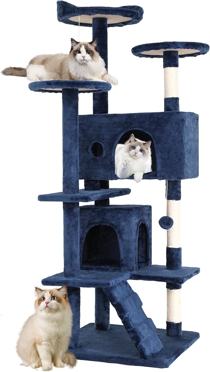 FDW | 70" Cat Tree Tower | Beige | Multi-Level Indoor Activity Center with Sisal Scratching Posts, Condos, Plush Perches, Hanging Cat Toys | Sturdy, Easy to Assemble | for Kittens & Adult Cats