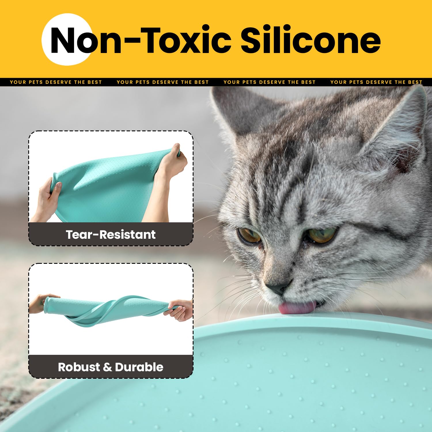 Conlun Dog Food Mat,Raised Edges Pet Food Mats for Spill Containment,BPA-Free Silicone Cat Dog Feeding Mat for Floor Waterproof,Rubber Pet Placemats for Food and Water Bowls 1/2 Inch